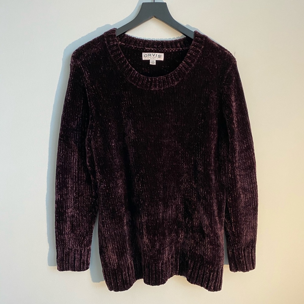ORVIS Deep Purple Chenille Sweater Large - Picture 3 of 7